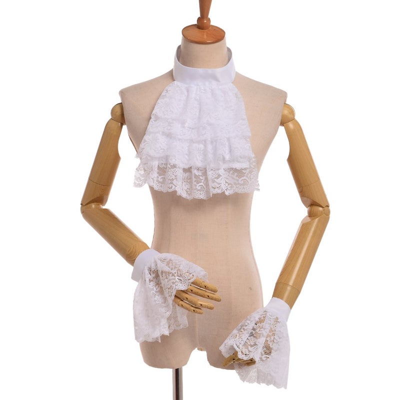 BLESSUME White Colonial Lace Jabot Cuffs Set Costume Accessory (Big White Jabot Cuffs Set) - Image 3